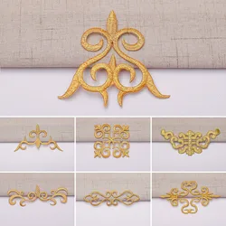 Gold Silver Embroidered Baroque Flower Applique Iron Sew On Patch For Wedding Bridal Gown Clothes Fabric Dress Decor DIY Crafts