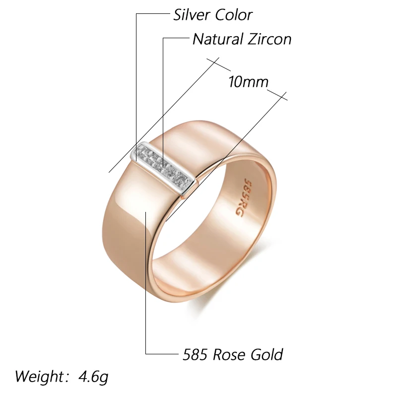 Kinel Luxury Natural Zircon 10mm Width Rings For Women 585 Rose Gold Silver Color Mix Setting Design Daily Bride Wedding Jewelry