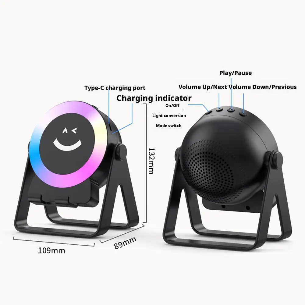 Smart Sensing Bluetooth Speaker Phone Holder with Cool Led Colorful Mood Wireless Speaker Stand 360° Rotating