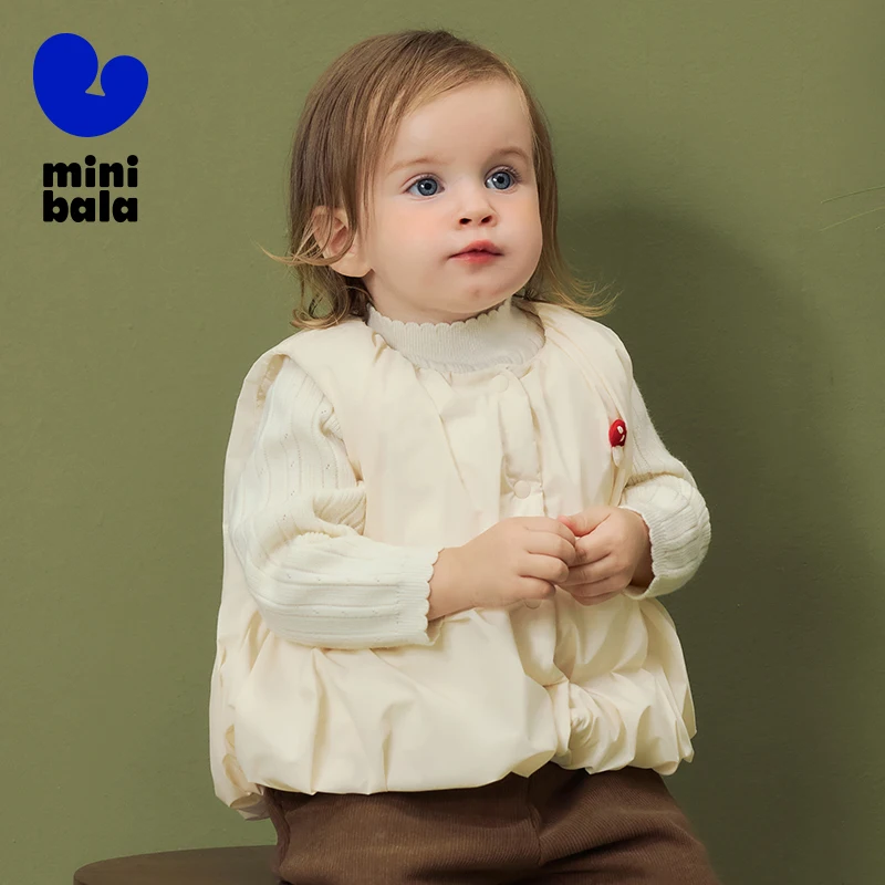 

Mini Bala Girls Down Vest 2025 Winter New Water Resistant Fleece Sleeveless Puffer Coat