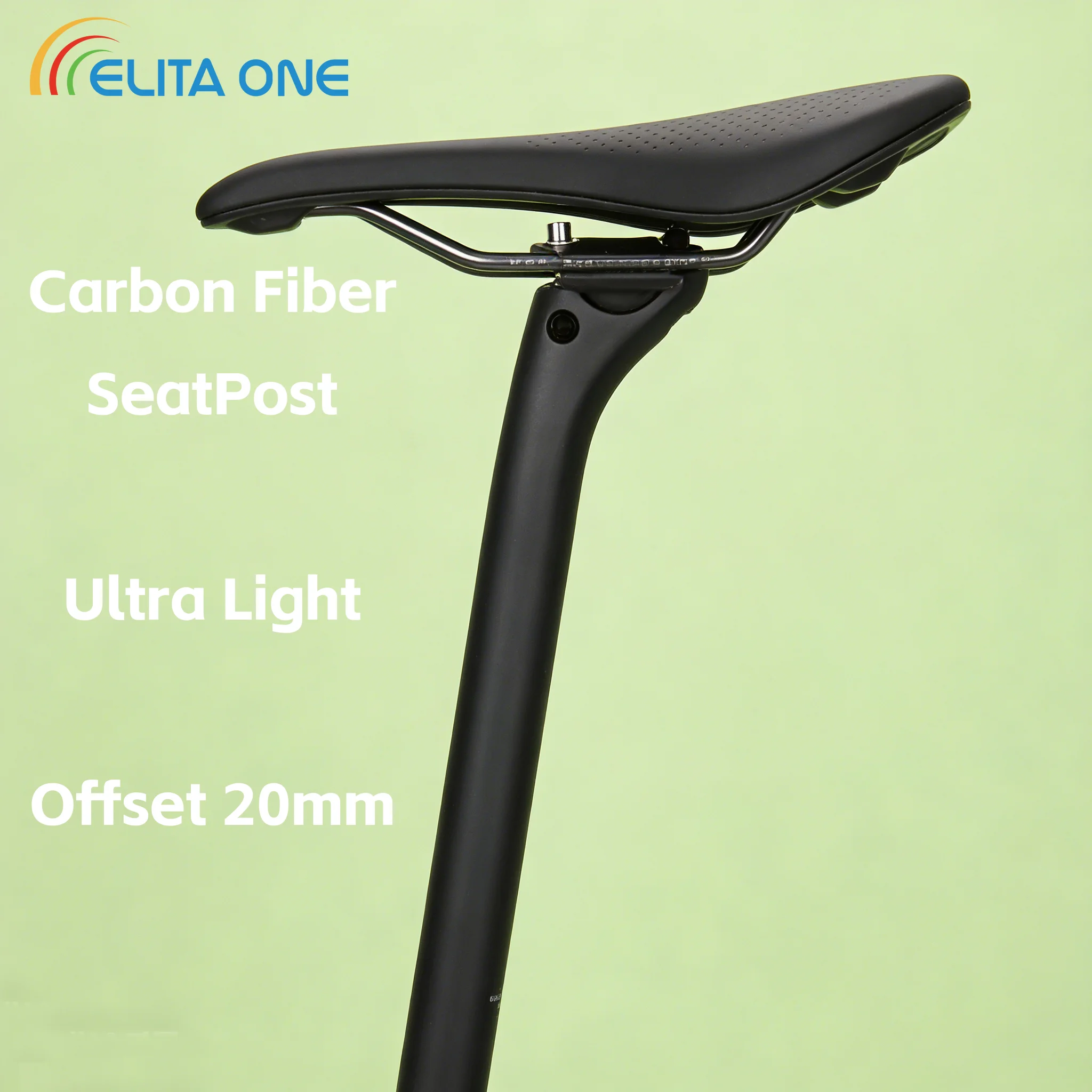 ELITAONE tige de selle en carbone vtt 27.2/30.9/31.6mm Offset 20mm tige de selle de vélo de route avec couvercle de Base en Fiber de carbone 350/400mm