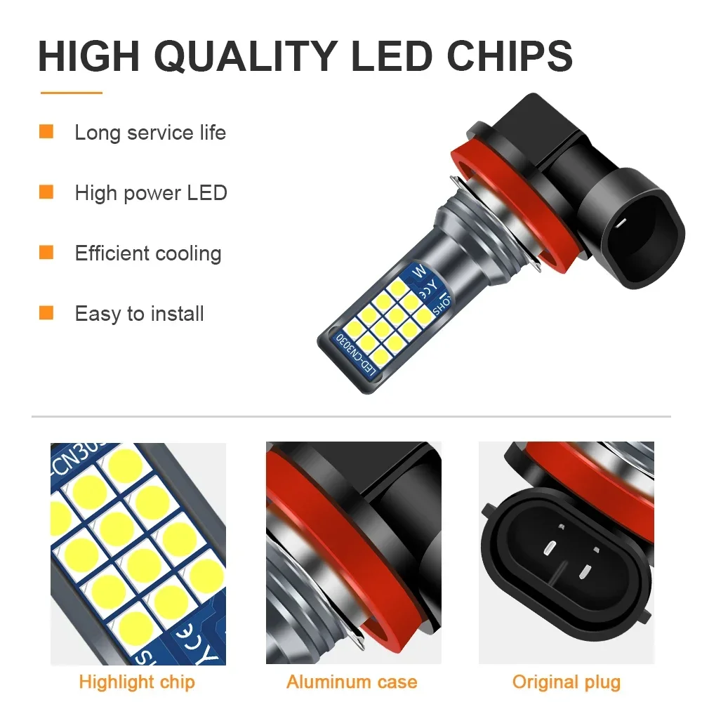 2x H11 H8 9006 HB4 HB3 H16 H10 Fog Lights Bulb Super Bright Car Fog Lights Day Driving Running Light 12V 6000K White