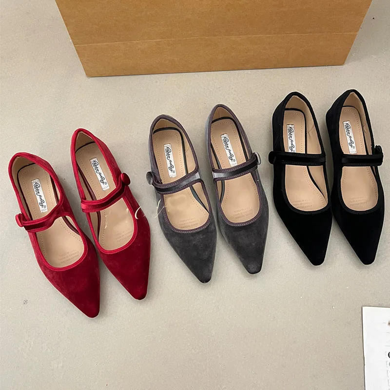 Neue modische Damen-Mary-Jane-Schuhe mit spitzer Zehenpartie, flache Schuhe mit niedrigem Absatz, weiche Damen-Seidenschuhe, elegante Damen-Lolita-Schuhe – Detail 1