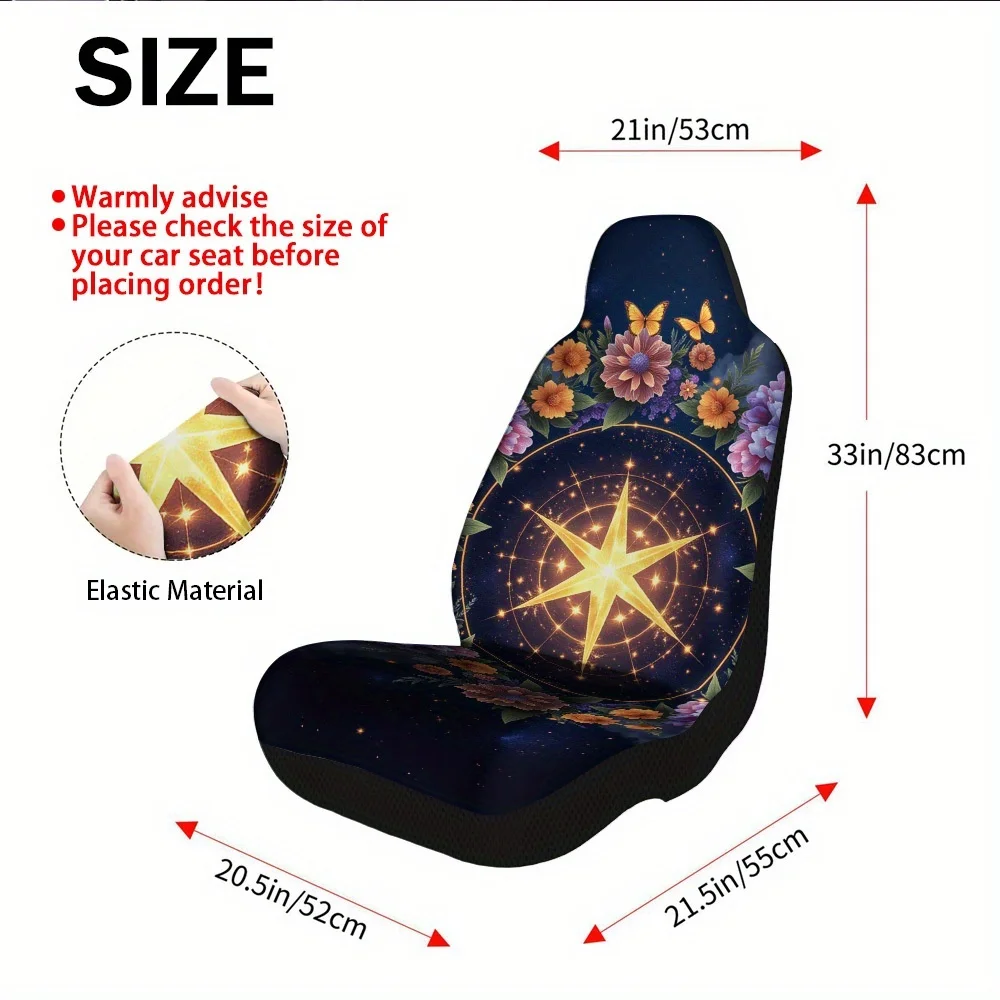 2pcs, Floral Butterfly Celestial Design Car Seat Covers, Washable And Soft, Fit For Most Vehicles, Great For Stylish Interior U
