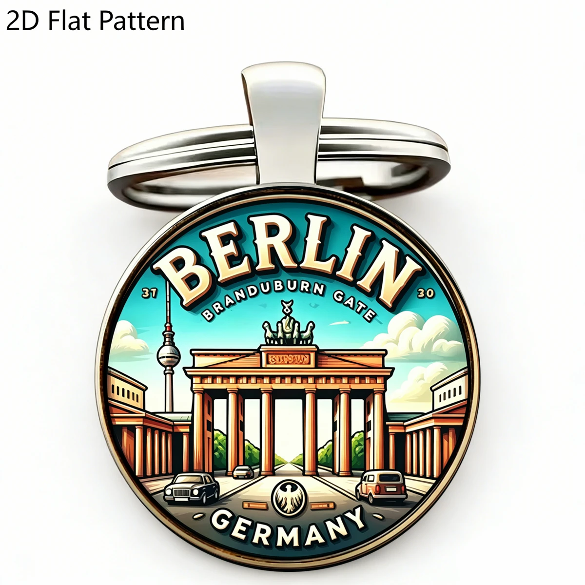 1PC Berlin Germany 2D Glass Dome Keychain Brandenburg Tor Gate Landscape Round Key Ring European Travel Tourist Souvenir Gift