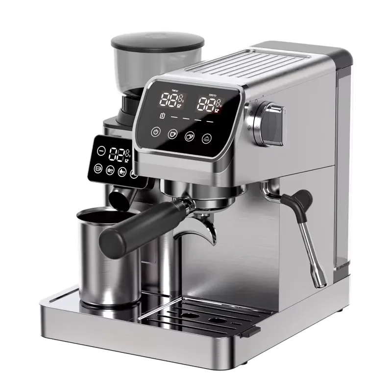 Italian Retro Digital Touch Screen Espresso Machine Small Household Semi Automatic Coffee Maker With Grinder For Home Use