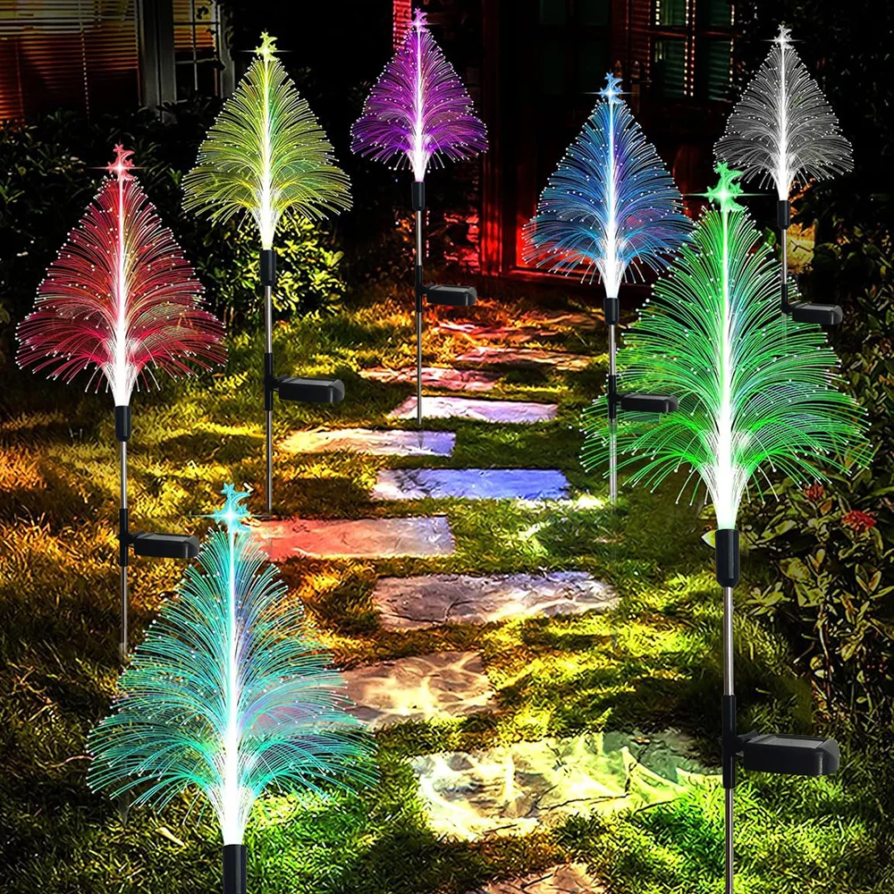 Luces de Navidad de fibra óptica Solar para exteriores, luz LED impermeable, decoración de paisaje, atmósfera de jardín, luces de Navidad