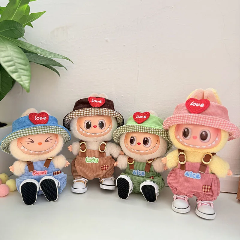 

17cm Labubu 1-3 Gen Doll Outfits | Sweet Lucky Nice Bib Pants Love Hat | Clothes for Labubu Plush Pendants Accessories