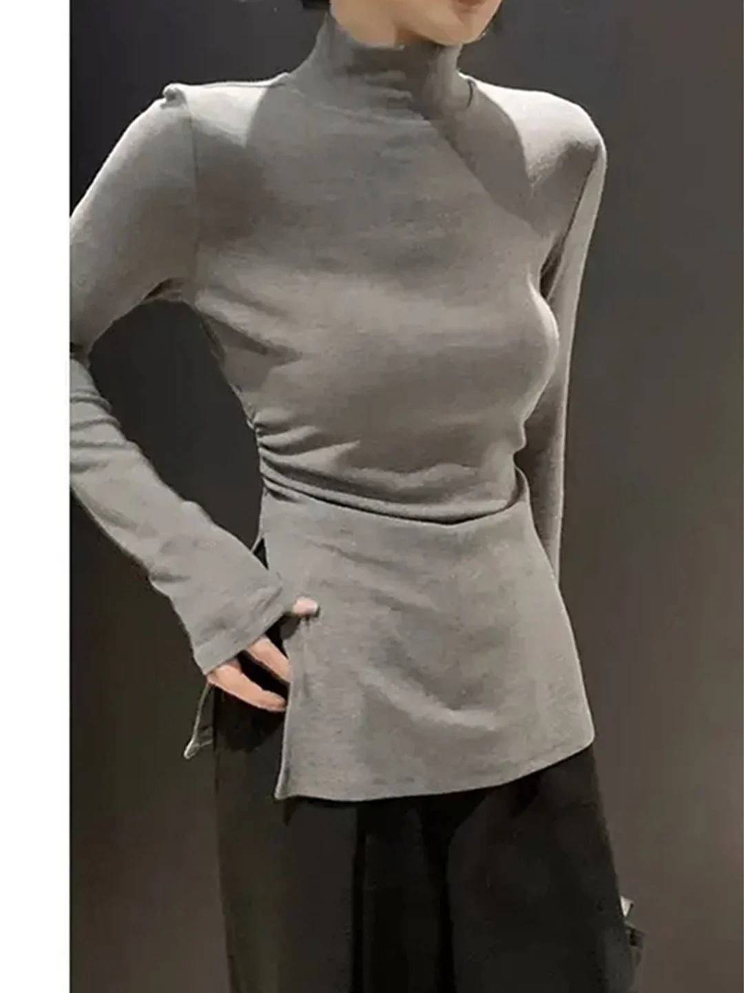 Thiened Long Sve Base irt Roupa interna de inverno feminina f gola alta design de emagrecimento Split Dervo Long irt