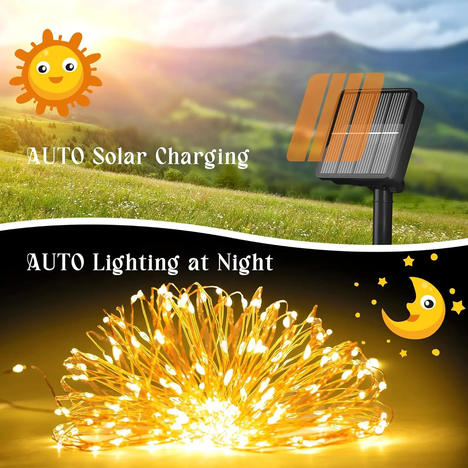 100 LED Solar Fairy Waterproof Copper Wire String Lights 8 Modes Christmas Party Garland Solar Lamp for Outdoor Garden Wedding