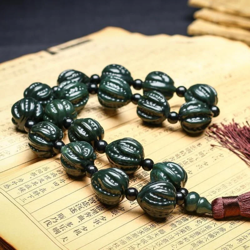 Hetian Black Gray Walnut Beads Amusement Article Jade Jadeware Bracelet Handle Support National Re-Inspection