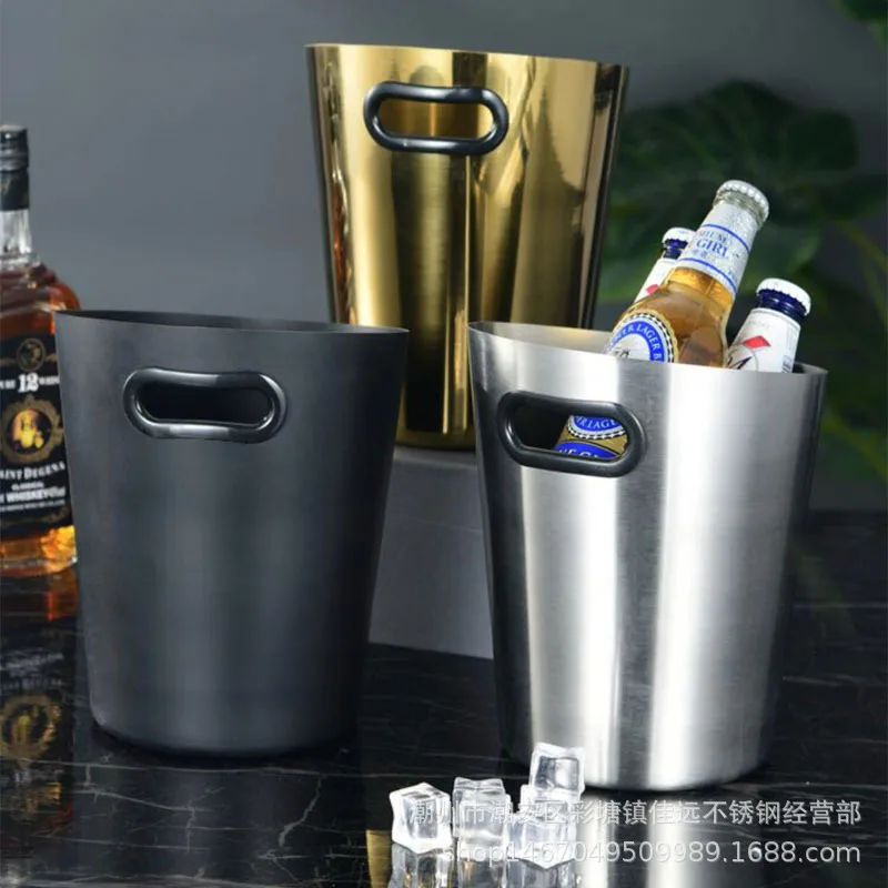 Stainless Steel Bucket Inclined Mouth Ice Bucket KTV Bar Supplies Champagne Bucket Beer Red Wine Ice Granule Bucket Home Club