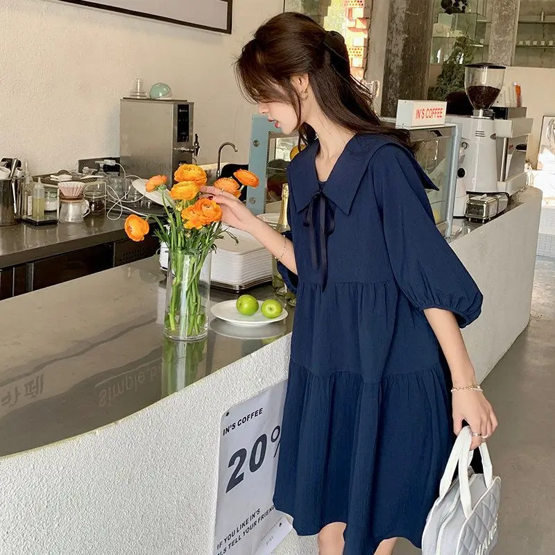 Loose Slimming Retro Lantern Bubble Sleeves with Doll Neck Women's Dress Summer New Casual Elegant Fashion Shirt Top for Women