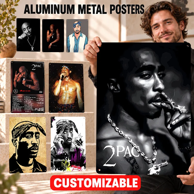 Tupac Shakur Printed Posters Retro Bold Decorative Graphic Bedroom Wall Art Personalized Aluminum Metal Sign Gift For Rap Fans