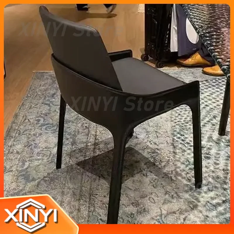 Modern Simple Saddle Leather Dining Chair for Nordic Home Restaurant Cafe Light Luxury Back Chair for Casual Negotiation