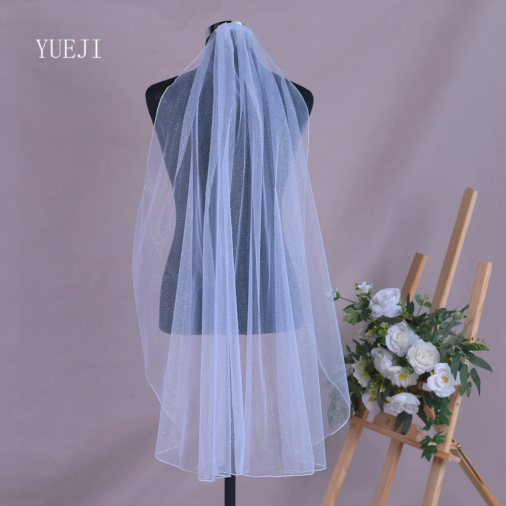 YUEJI-Sparkly Fingertip Long Bridal Veil, Single Layer, Starlight, Acessório elegante do casamento, Glitter, YJ100