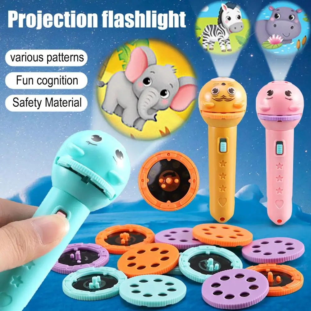 

Kids Story Projector Flashlight Animal Image Projector Toy with Changeable Discs Early Learning Educational Toy for Bedtime Fun