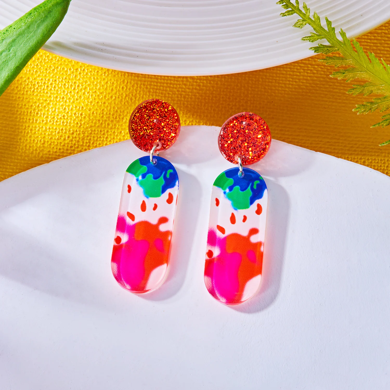 Bunte Muster Acryl Schmetterling Tropfen Ohrringe für Frauen Einfache Obst Geometrie Harz Baumeln Ohrringe Täglichen Schmuck Zubehör – Detail 25