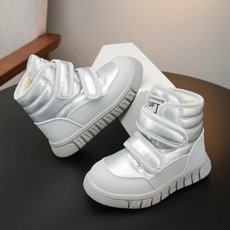Children Leather Boots Double Hook&loop Kids Short Boots Round Toes 2025 Winter New Boys Girls Sports Boots Soft Bottom Trendy