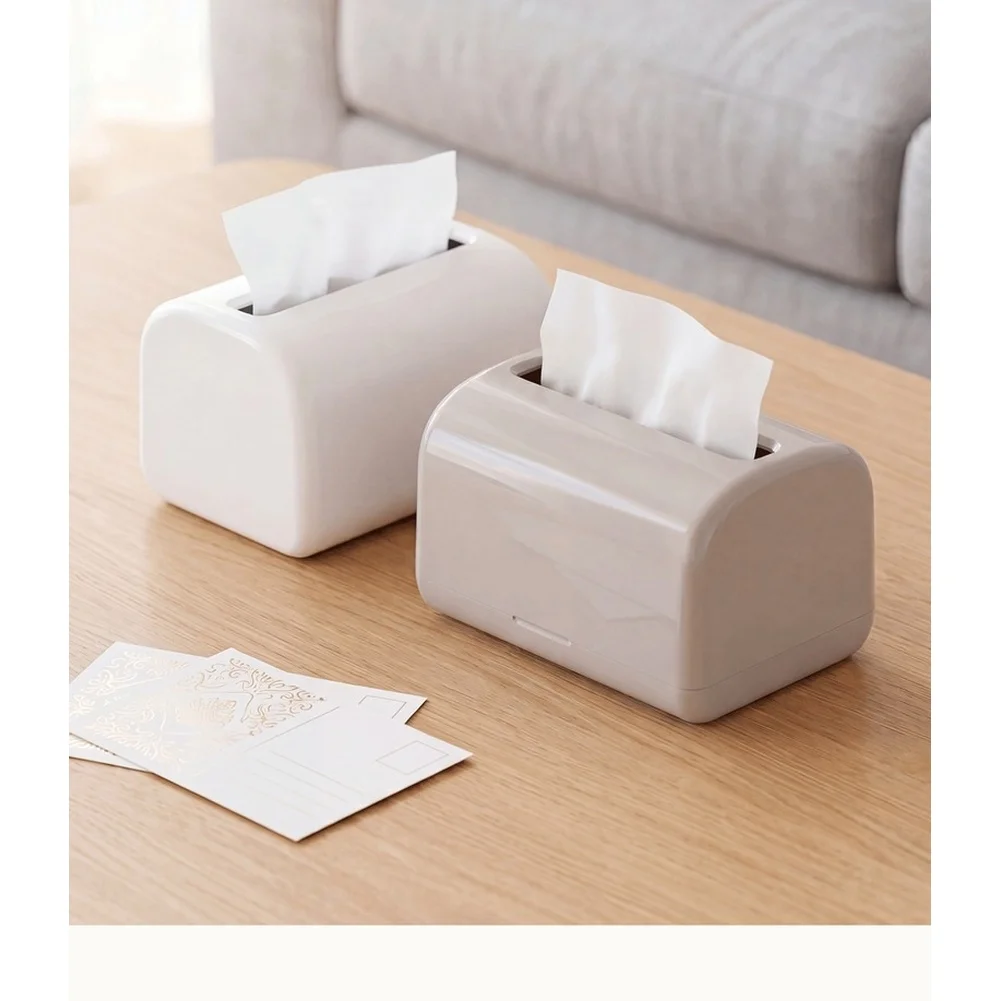 2 Pcs White Spring Loaded Paper Box Holder Modern Minimalist ABS Desktop Organizer For Home Office Storage