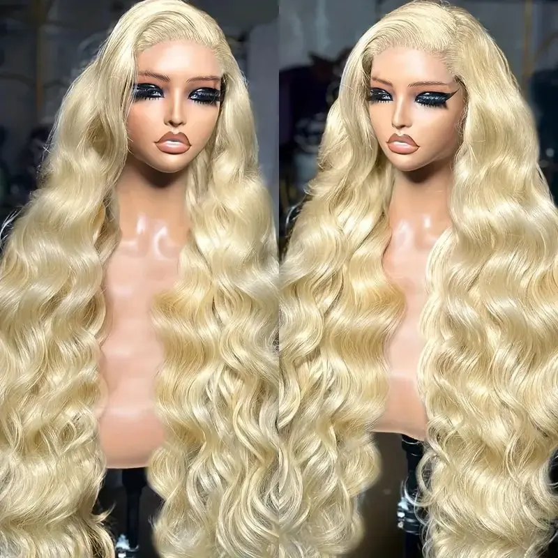 Rosabeauty 40Inches 13x6 Blonde 613 HD Body Wave Lace Front Human Hair Wigs Glueless 13X4 Frontal Water Wave Wig Preplucked 250%