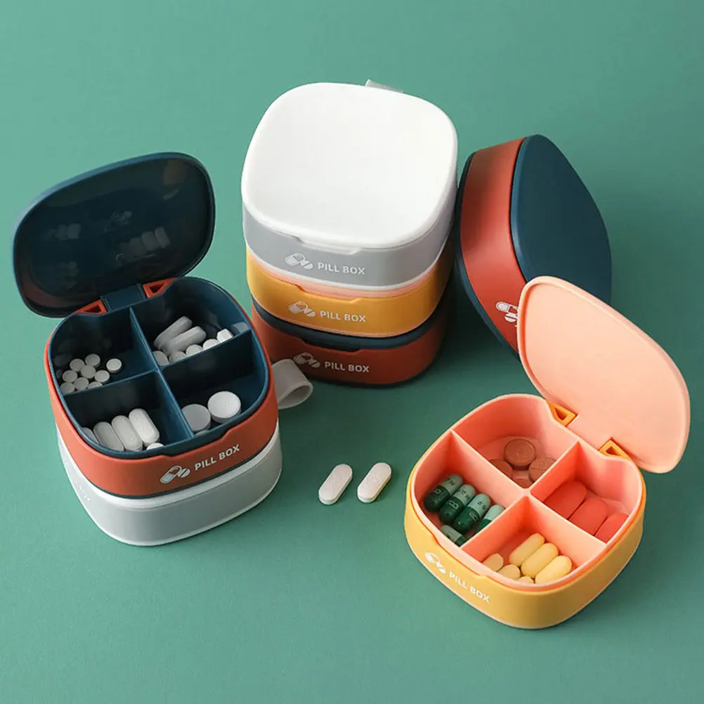 3Pcs Portable Mini Pill Storage Boxes 4-Compartment Travel Medicine Dispenser Dustproof Moistureproof Secure Lock Color Matching