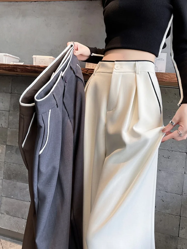 

Ele High Waist Straight Leg White Suit Pants Women's Casual Trousers Spring 2026 New Sle Slimming Drapey Wide Leg