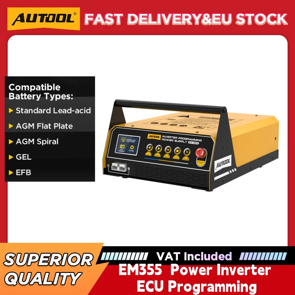 AUTOOL EM355 Auto-programmeringsapparaat, Power Stabilizer, Batterijlader, Jump Starter 10.8–16V, Auto-snellader, Regulator Tool 220V, AGM Gel EFB Loodzuur Batterijlader voor Auto's