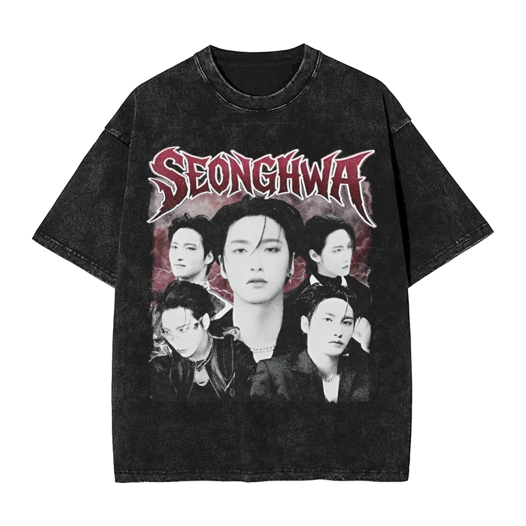 Harajuku Washed Shirt Ateez Seonghwa  Accessories Retro T Shirt Oversize  Streetwear Short Sleeve Printed Tee Shirt