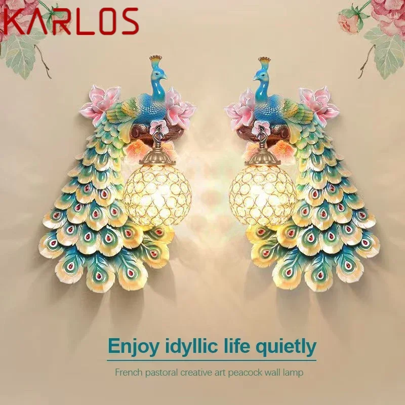 KARLOS Contemporary Peacock Wall Lamps LED Nordic Creative Interior Resin Sconce Light for Home Living Room Bedroom Decor