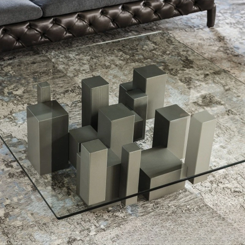 Coffee table, living room, modern minimalist glass table, model room, square tea table