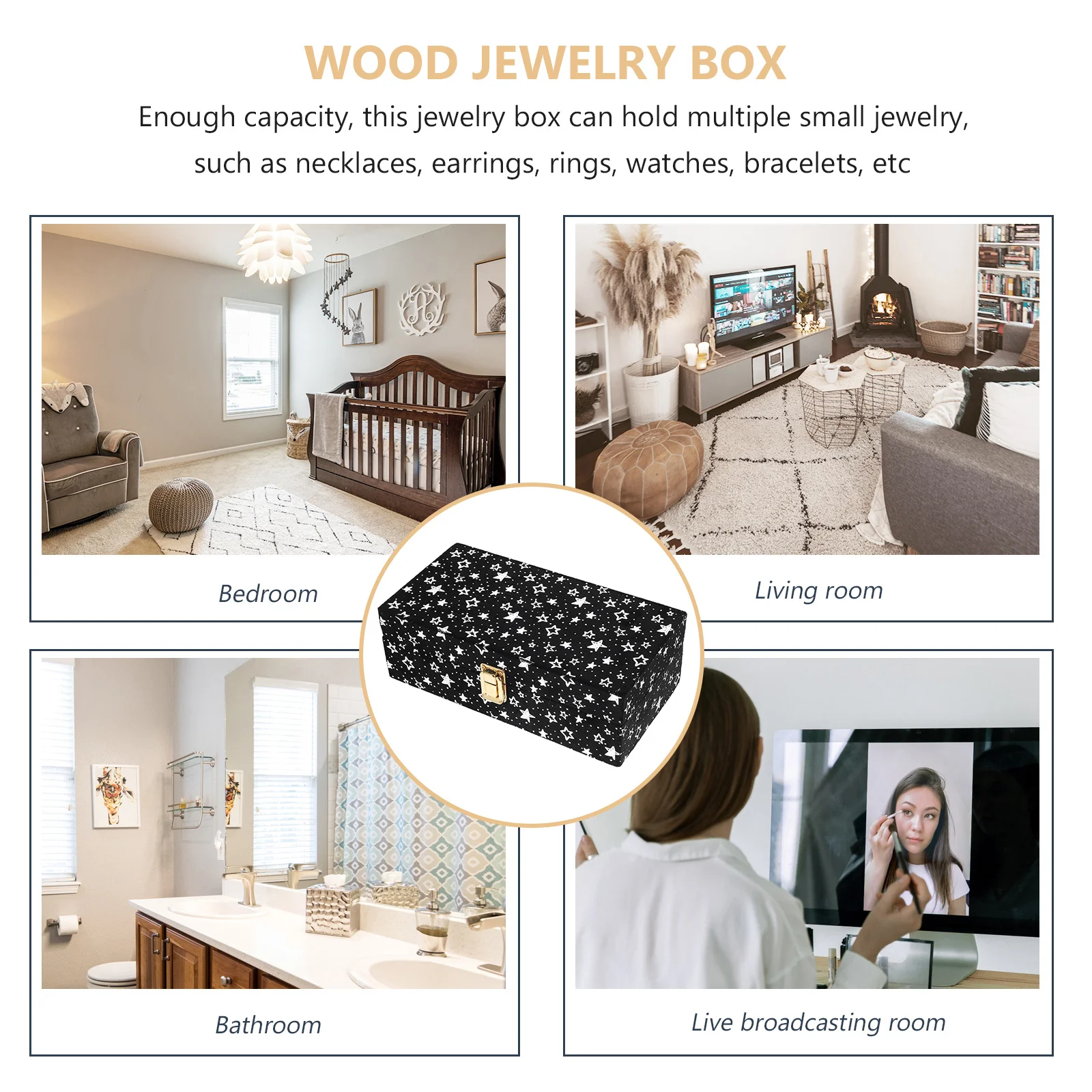 

Jewelry Storage Box Wooden Trinket Box For Earrings Necklaces Bracelets Keepsakes Organizer Small Style Sundries