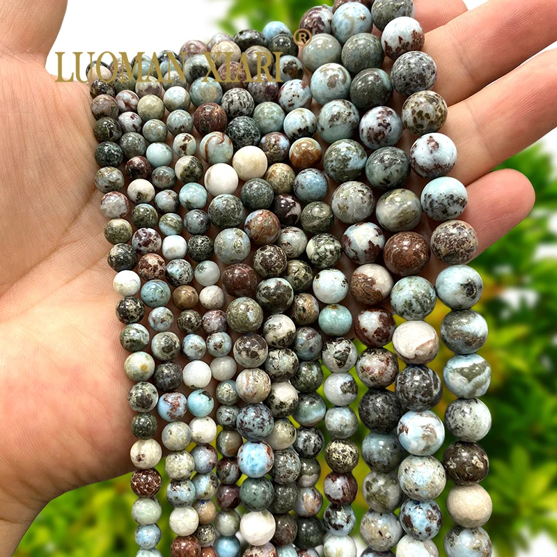 Round Gem Completely Natural Stone Larimar Loose Spacer Beads for Jewelry Making Diy Earrings Bracelets Charms Accessories