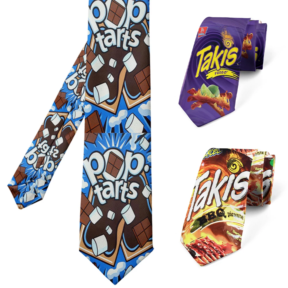 Funny food printed tie 3d printing Harajuku fashion personality tie unisex 8cm slim dating wedding party tie Cosplay