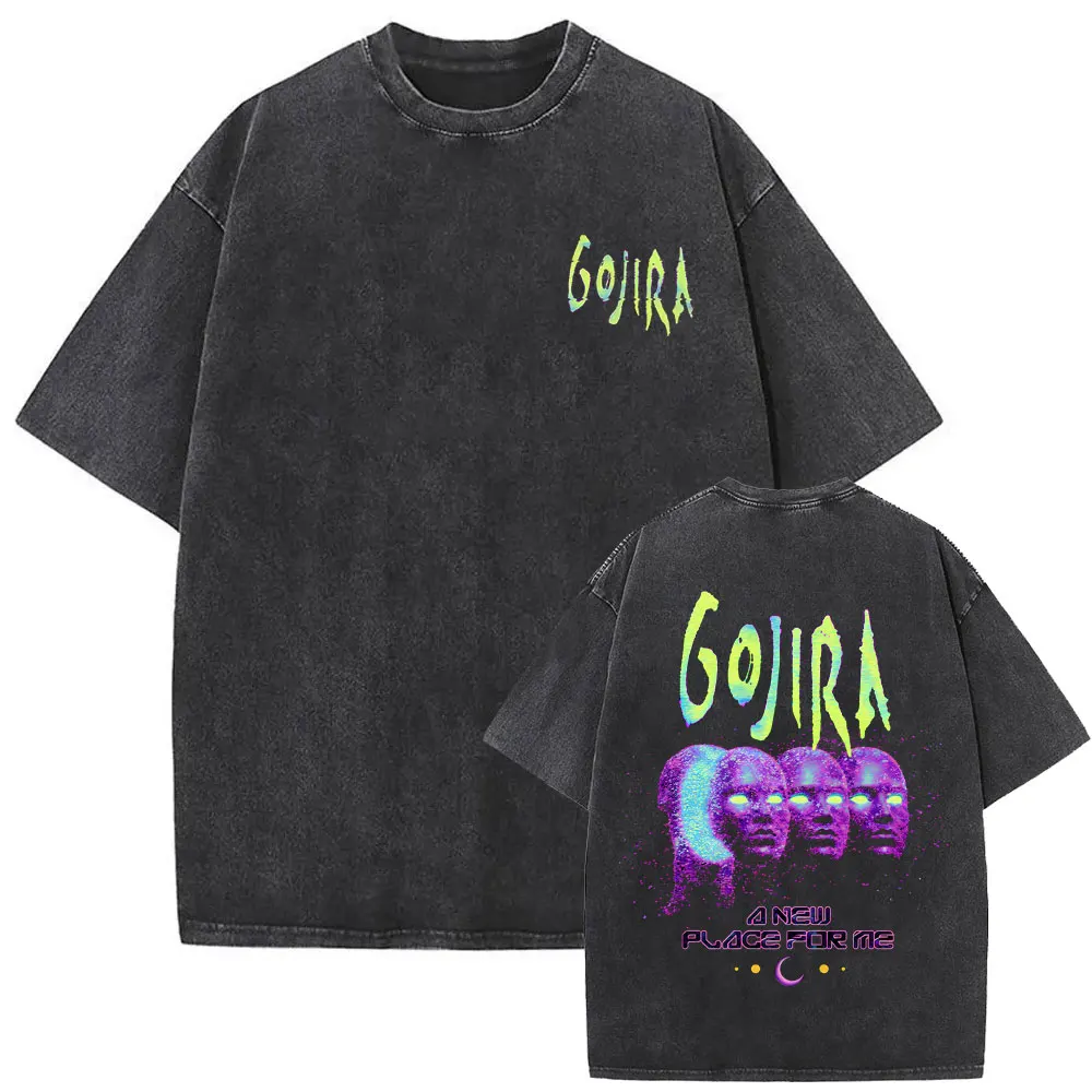 

Washed Vintage Metal Rock Band Gojira A New Place for Me Graphic T-shirt Men Women Gothic Punk Oversized T Shirt Mens Streetwear
