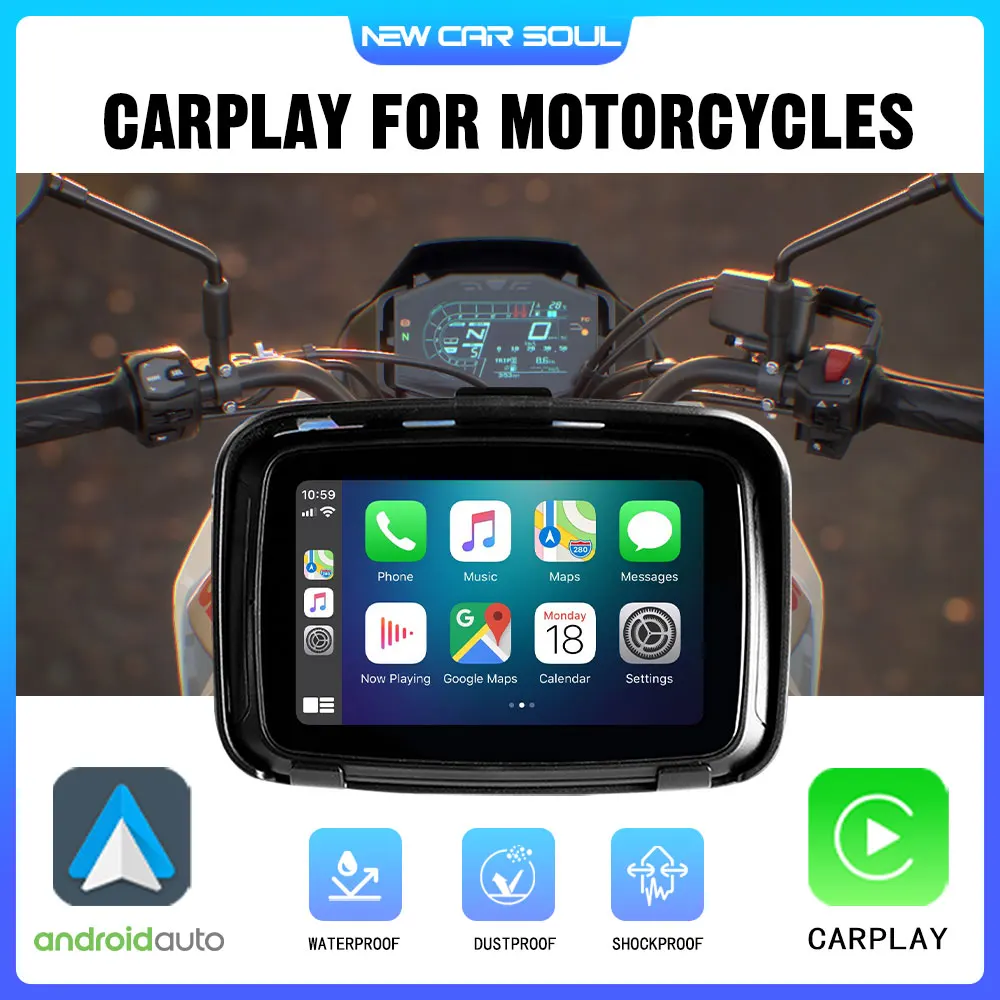 

5 inch Motorcycle Screen Outdoor USB Motorcycle Carplay Android Auto GPS Navigation Stereo IPX7 Waterproof Bluetooth Carplay