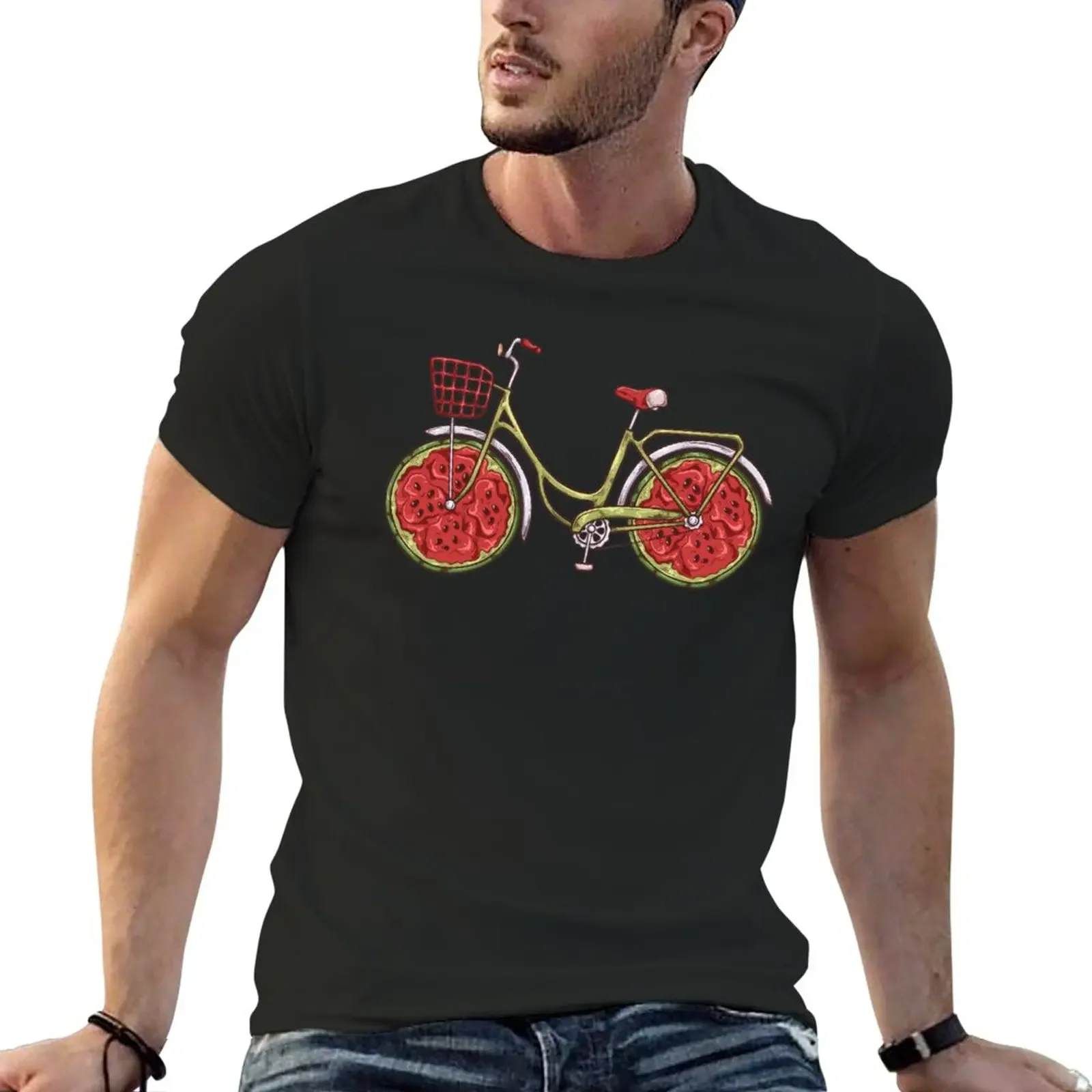 

New Fruit Bike Melon Vintage Bicycle Watermelon Cycling T-Shirt graphics blanks Men's t-shirts