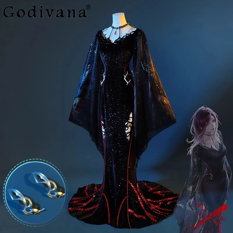

Summer Gothic Style Black Dress Women Dark Academia Sexy Slim Party Dresses Female Korean Fashion Festival Long Prom Dress