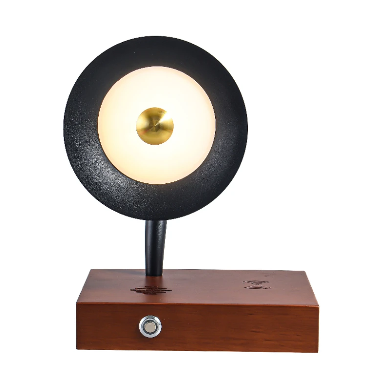 Wooden gramophone design LED table  with BT speaker wireless charger