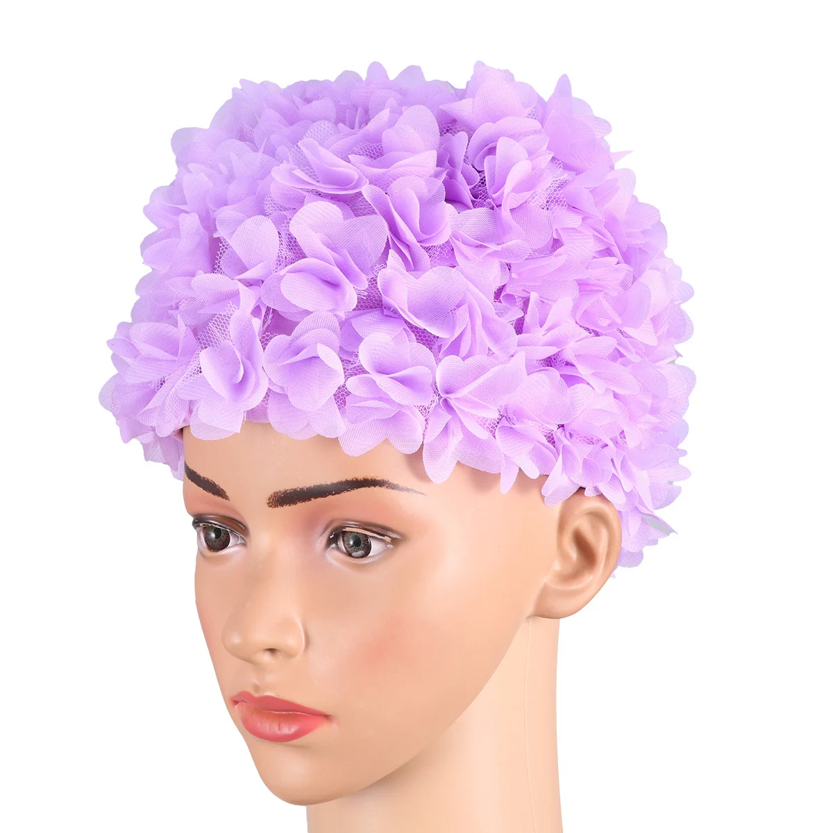 

Purple 3D Flower Petals Swim Cap Women Bathing Hat Fashionable Sun Protection Reusable Soft Fit Anti Slip Design