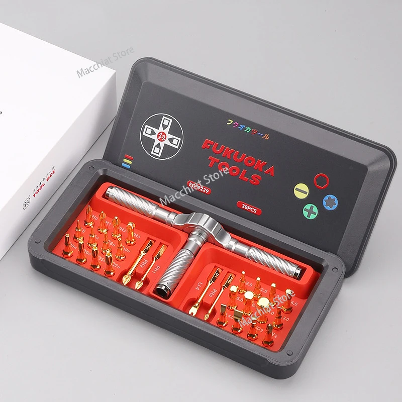 FO-9229 Ratchet Screwdriver Combination Set 30pcs Cross U Hexagonal Hand Tools Right Angle