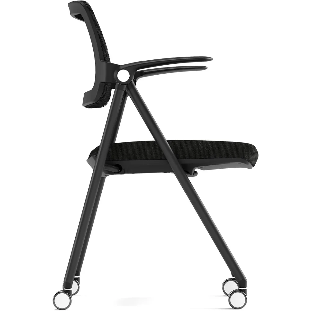 كرسي مكتب FYLICA قابل للتكديس وقابل للطي، كرسي مكتب قابل للطي مع مسند ذراع قابل للطي، شبكة مسامية، وسادة مقعد سميكة وهزاز