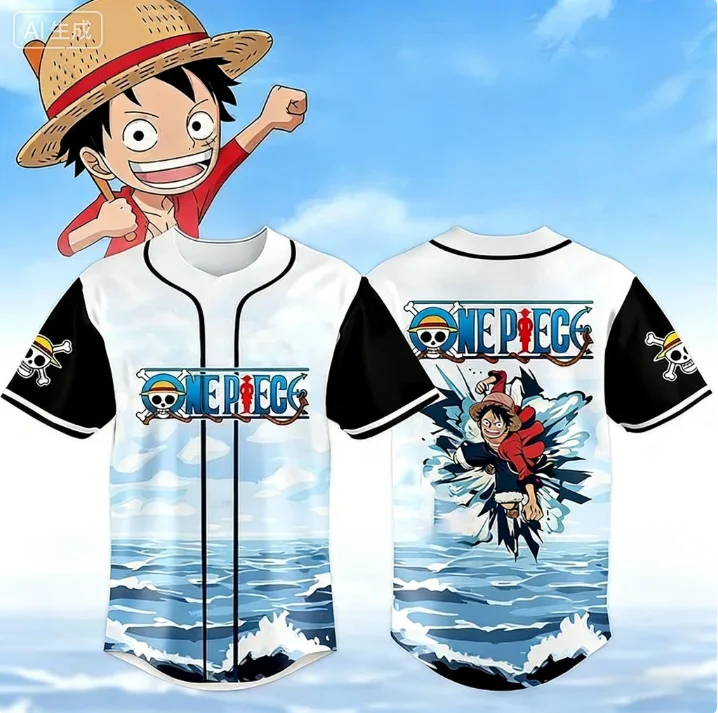

2026 New Arriavl Special Edition One Piece Luffy Print Baseball Jersey for Men Women Summer Cosplay Tees Sports Kids/Adult Tops