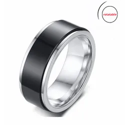 Stainless Steel Rotating Anxiety Fidget Spinner Rings For Couples Worry Stress Relief Metal Rock Band Ring Anillo Antiestres