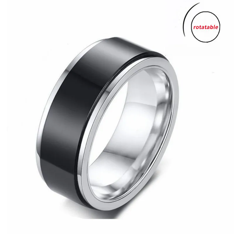 Stainless Steel Rotating Anxiety Fidget Spinner Rings For Couples Worry Stress Relief Metal Rock Band Ring Anillo Antiestres