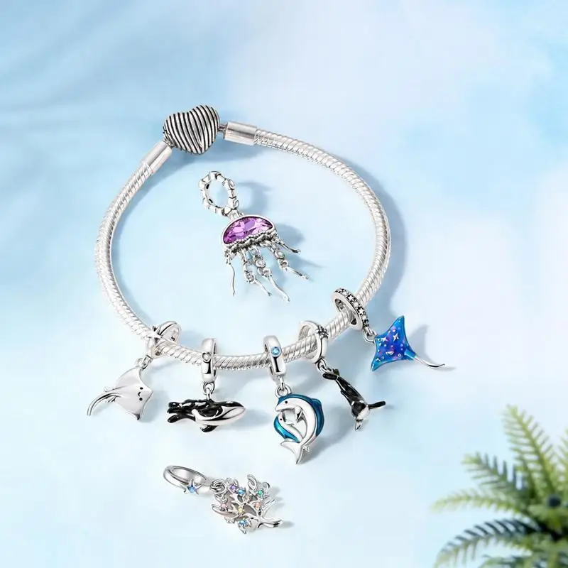 Whale Shark & Orca Killer Whale 925 Sterling Silver Dolphin Dangle Charms Fit Original Bracelet Beads Women Jewelry DIY Gift - view 6