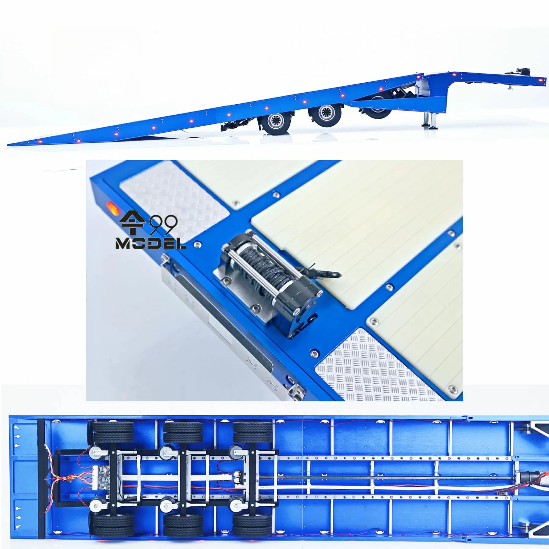 3-Axle Trailer 994 American-Style Rescue Trailer Metal Model Applicable To 1/14 Tamiya Remote Control Towing Truck 770S Trailer