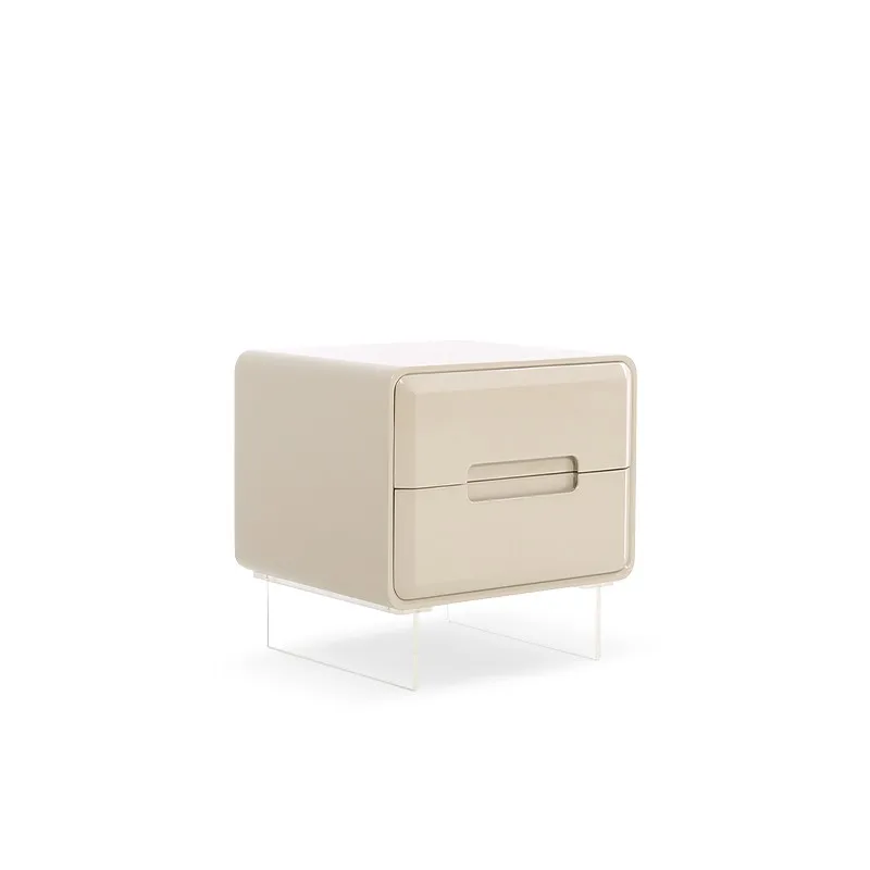 Beige Upholstered Bedside Table Drawer Acrylic Legs, Minimalist Floating Nightstand with Solid Wood Inner Frame