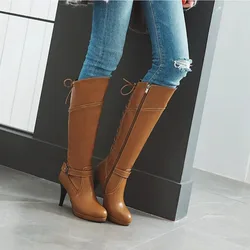 2020 sexy Classic duże rozmiary 47 48 platforma kobiety buty do kolan buty na cienkich wysokich obcasach lakierki okrągłe toe zip party Shoes 9152