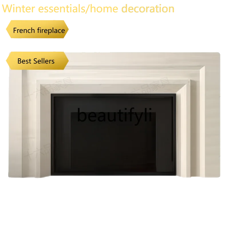 A95 American Modern Minimalist Solid Wood Fireplace Mantel Minimalist Entryway Cabinet Background Wall Decorative Cabinet